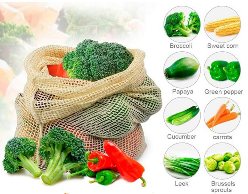 Cotton Drawstring Mesh Bags for Fruits and Vegetables